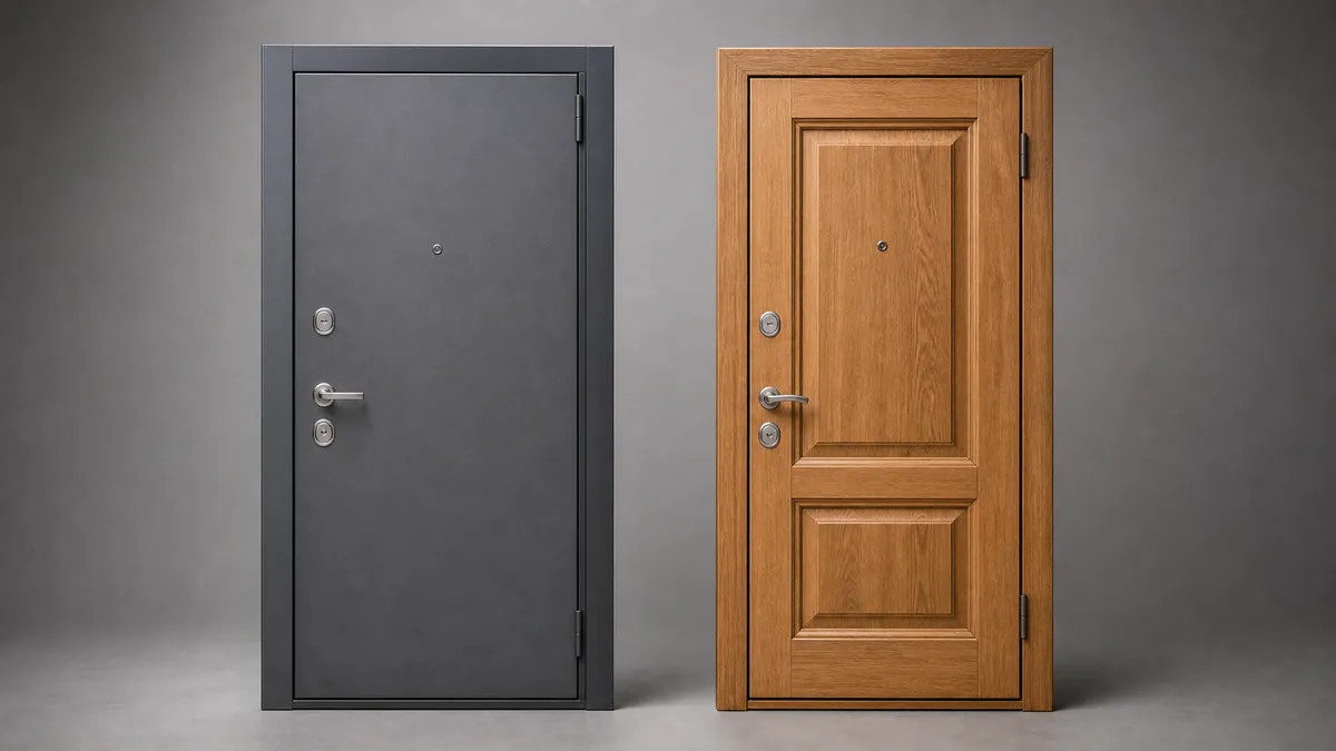 Comparație vizuală între o ușă metalică și o ușă de lemn pentru intrare